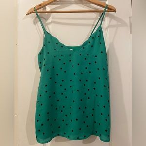 Green with black polka dots flowy top